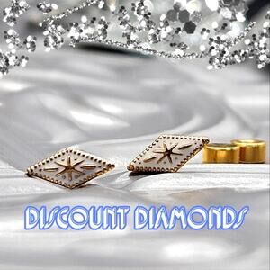 Dainty White 18K Yellow Gold Vintage Diamond Shaped Screw Back Earrings